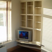 Painted tv unit and cube shelving